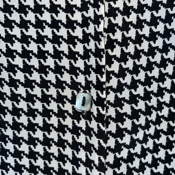 90s Y2K 100% silk top houndstooth Allison Taylor blouse black white size medium - Picture 7 of 11
